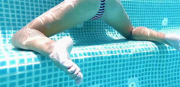  Walk ino the pool to move panties on side and tease you